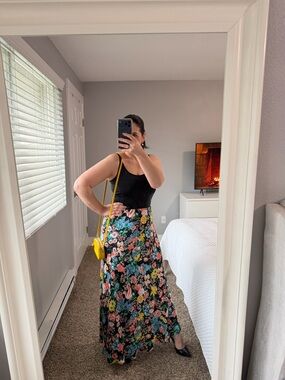 Maeve by Anthropologie Floral Viscose Maxi Skirt XL Black Pink Blue Boho